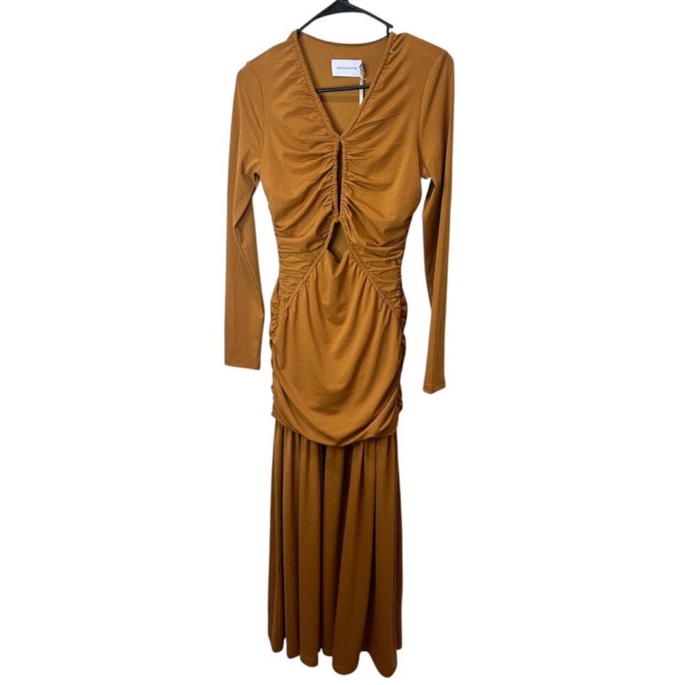 Chic Long Sleeve Mustard Dress - Picture 2 of 6